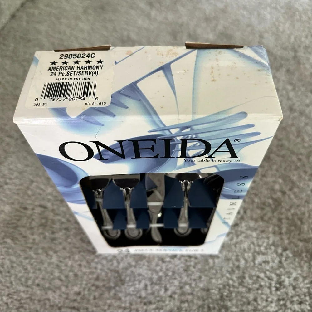 Oneida AMERICAN HARMONY Silver Stainless Steel 18/8 Flatware Set 24 PC NEW